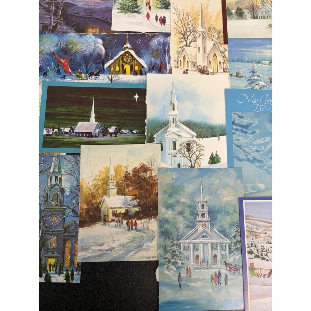 Vintage Christmas Cards Fronts ONLY Churches Cathedrals Scrapbooking Crafts 50+